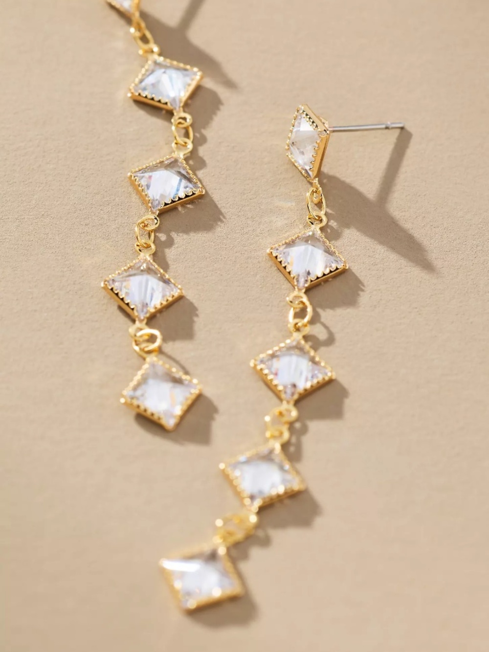 Anthropologie Diamond Drop Earrings Post Back Gold Plated nwt